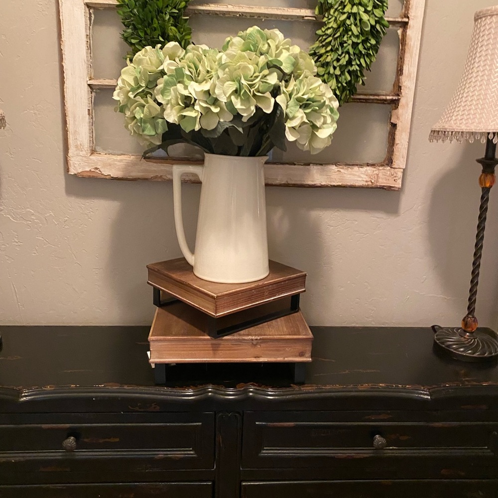 2 wood and metal risers